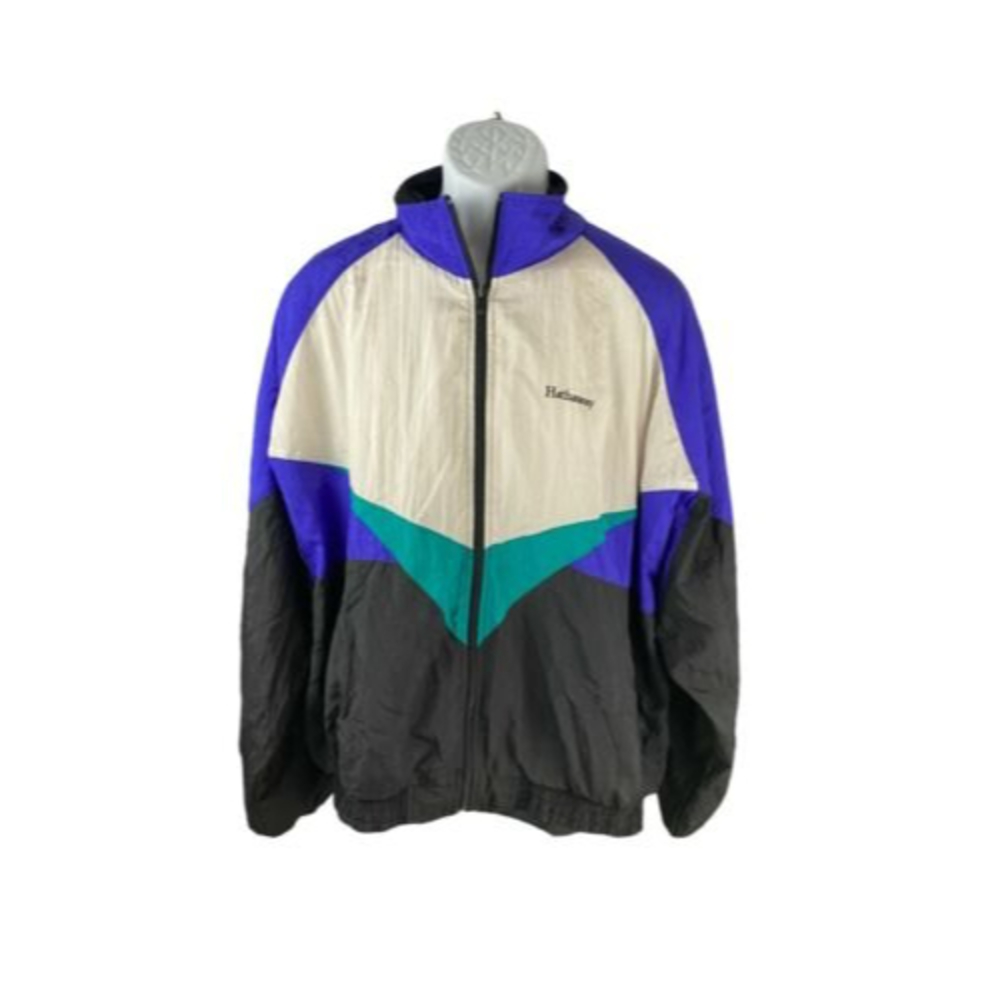Vintage 90s Hathaway Men’s L Nylon Track Jacket Purple Black White Green EUC